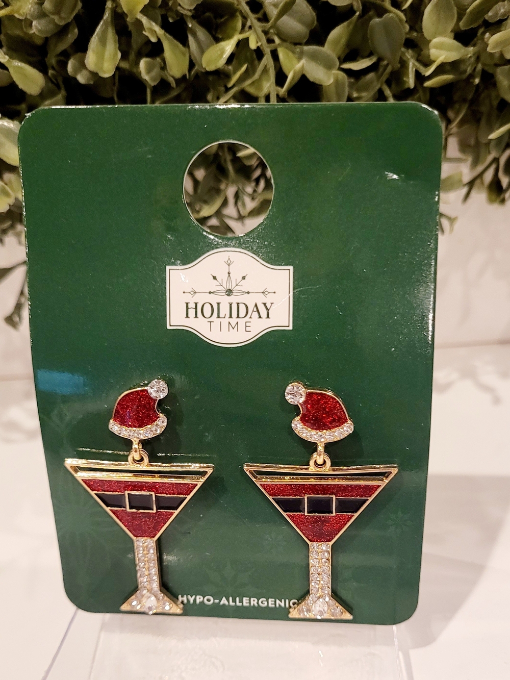 Holiday Time Studded Red and Gold Santa Hat Martini Earrings
